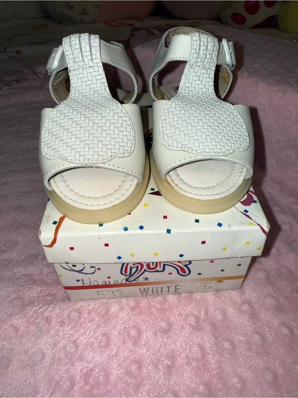 White Kids Leather Sandals - Classic T-Strap